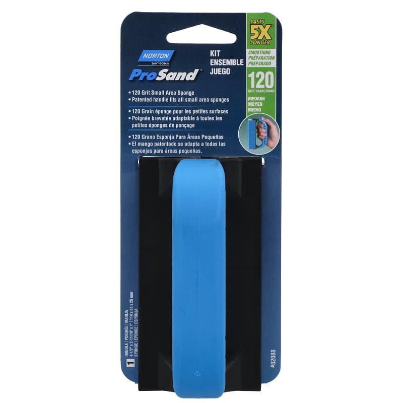 Norton ProSand 82088 Sanding Sponge, 4-1/2 in L, 2-11/16 in W, 120 Grit, Medium, Aluminum Oxide Abrasive – image 1
