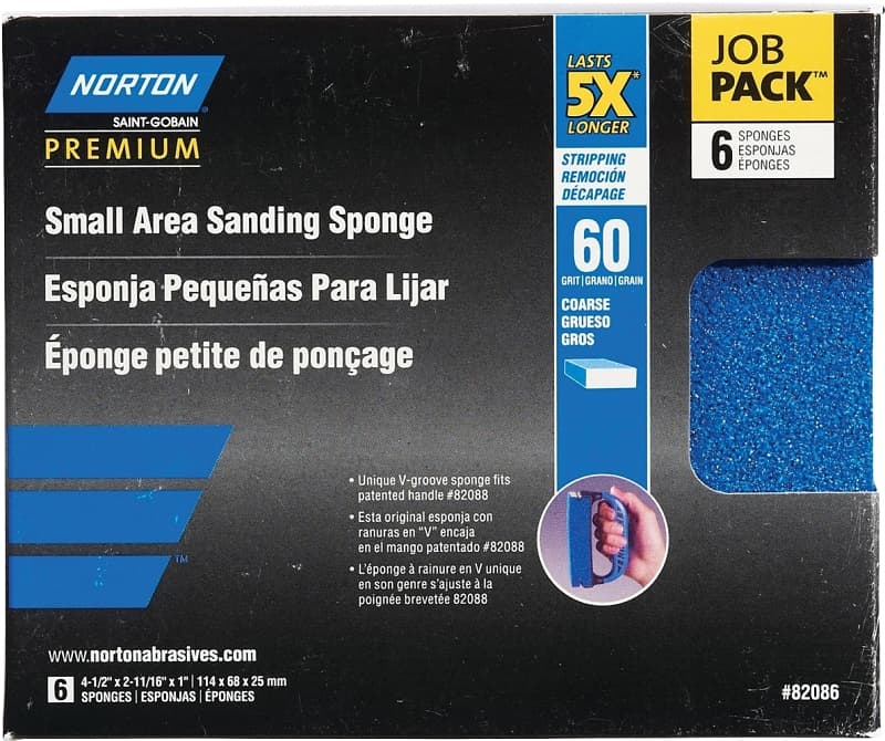 Norton ProSand 82086 Sanding Sponge, 4-1/2 in L, 2-11/16 in W, 60 Grit, Coarse, Aluminum Oxide Abrasive – image 1