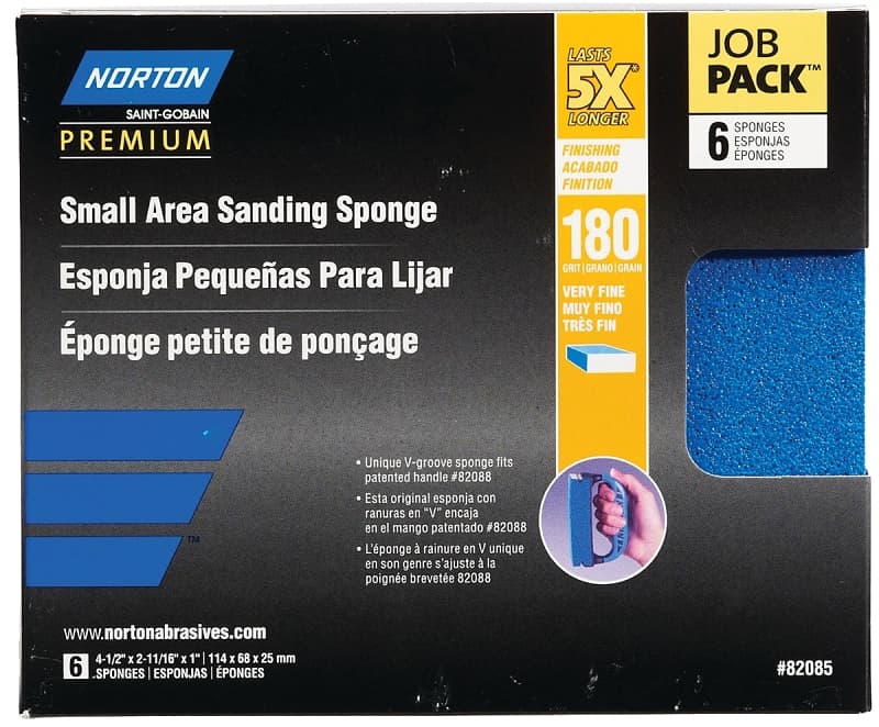 Norton ProSand 82085 Sanding Sponge, 4-1/2 in L, 2-11/16 in W, 180 Grit, Fine, Aluminum Oxide Abrasive – image 1