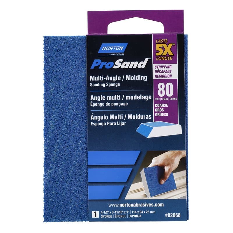 Norton ProSand 82068 Sanding Sponge, 4-1/2 in L, 3-11/16 in W, 80 Grit, Coarse, Aluminum Oxide Abrasive – image 1