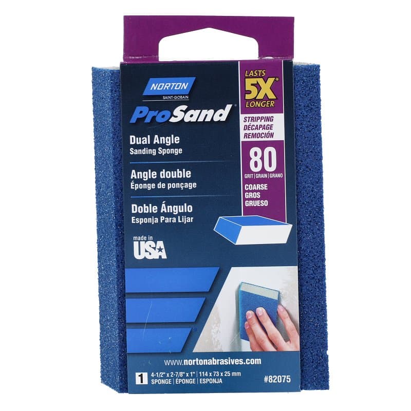 Norton ProSand 82075 Sanding Sponge, 4-1/2 in L, 2-7/8 in W, 80 Grit, Coarse, Aluminum Oxide Abrasive – image 1