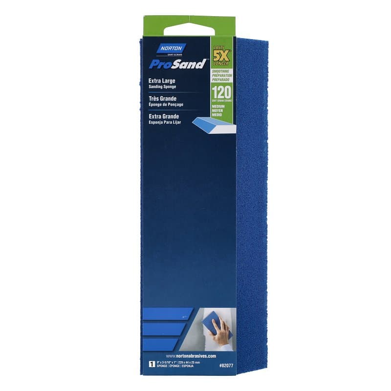 Norton ProSand 82077 Sanding Sponge, 9 in L, 3-5/16 in W, 120 Grit, Medium, Aluminum Oxide Abrasive – image 1