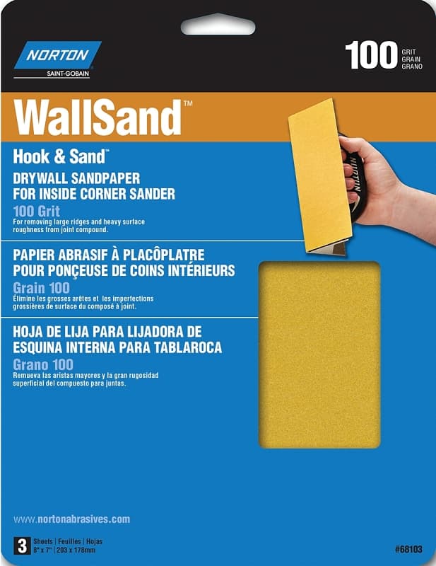 Norton 68103 Corner Sandpaper, 8 in L, 7 in W, P100 Grit, Medium, Aluminum Oxide Abrasive – image 1