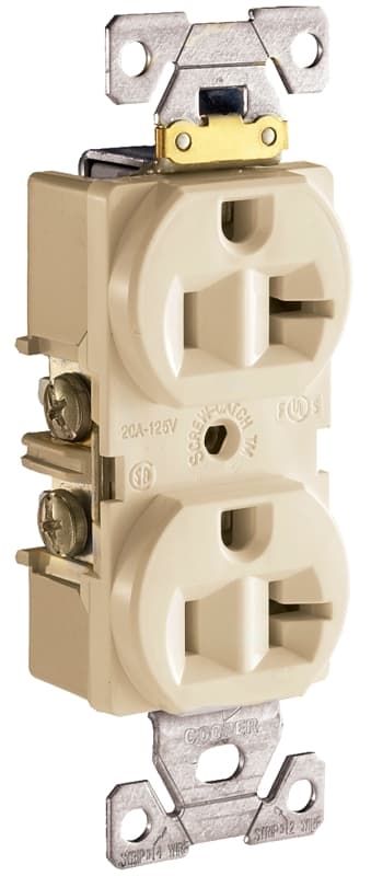 Eaton Wiring Devices CR20V Duplex Receptacle, 2 -Pole, 20 A, 125 V, Side Wiring, NEMA: 5-20R, Ivory – image 1