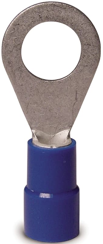 Gardner Bender 20-105 Ring Terminal, 600 V, 16 to 14 AWG Wire, 12 to 1/4 in Stud, Vinyl Insulation, Copper Contact, Blue – image 1