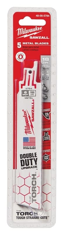 Milwaukee 48-00-5784 Reciprocating Saw Blade, 1 in W, 6 in L, 18 TPI, Bi-Metal Cutting Edge – image 1