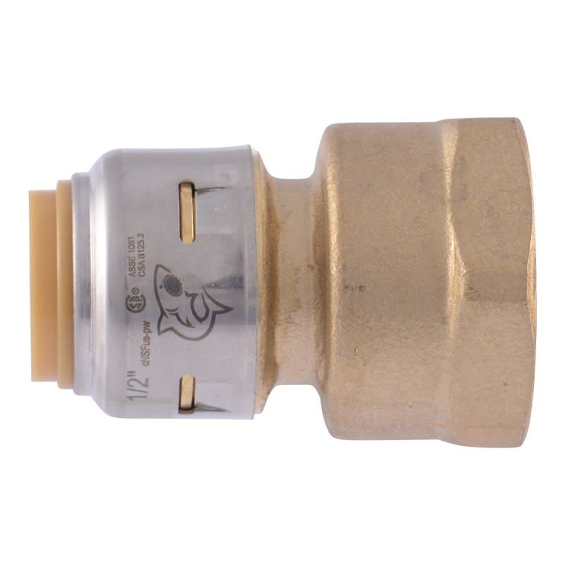 SharkBite Max UR068A Pipe Coupling, 1/2 in PTC x 3/4 in FNPT, Brass, 250 psi Pressure – image 1