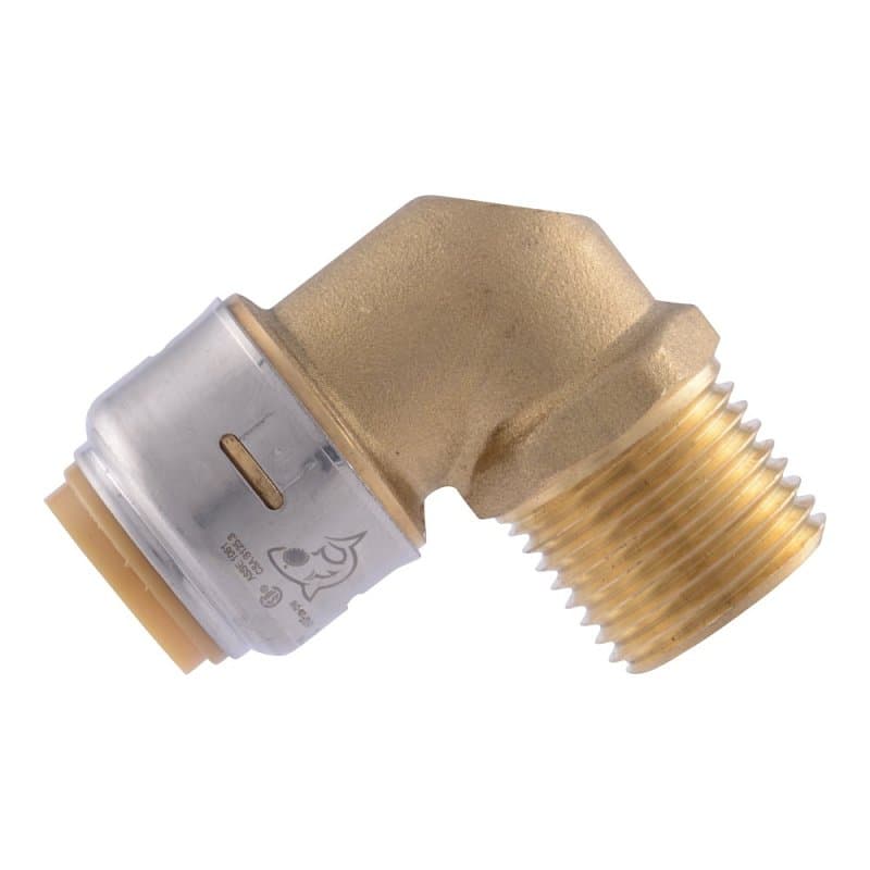 SharkBite UR280A Dishwasher Elbow, 1/2 in PTC x 1/2 in MNPT, 90 deg Angle, Brass, 250 psi Pressure – image 1