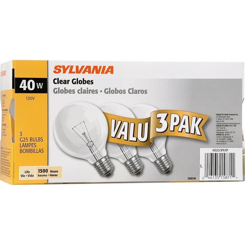 Sylvania 15871 Incandescent Lamp, 40 W, G25 Lamp, Medium Lamp Base, 300 Lumens, 2850 K Color Temp, 1500 hr Average Life – image 1