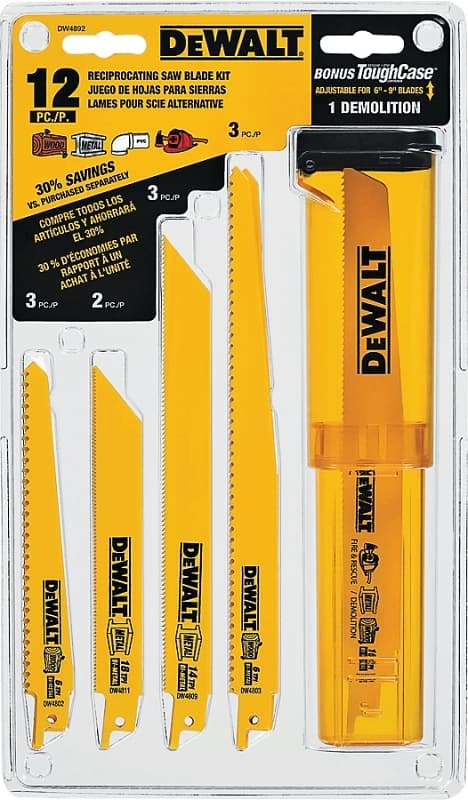 DEWALT DW4892 Reciprocating Saw Blade Set, 12-Piece, Bi-Metal, Yellow – image 1