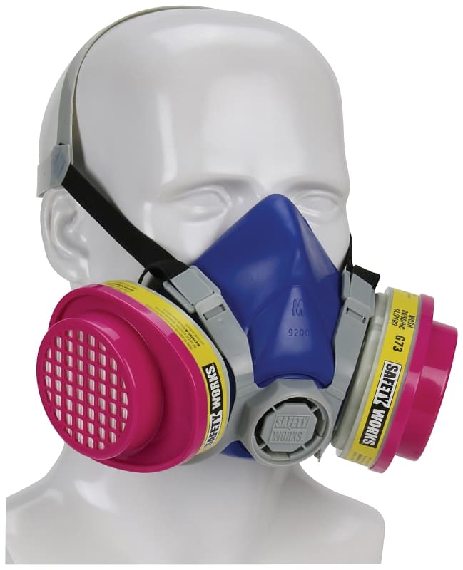 Safety Works SWX00320 Multi-Purpose Half Mask Respirator, M Mask, 99.97 % Filter Efficiency, Blue – image 1