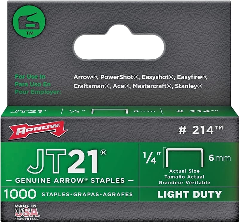 Arrow JT21 Series 214 Staple, 1/4 in W Crown, 1/4 in L Leg, 0.03 ga – image 1