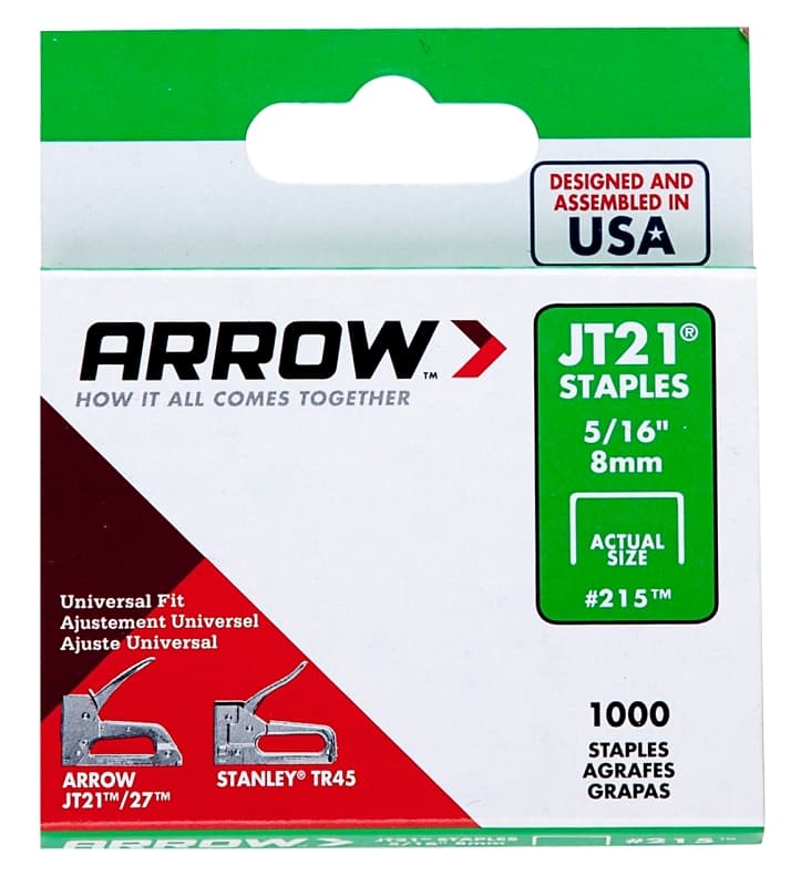 Arrow 215 Staple, 7/16 in W Crown, 5/16 in L Leg, Steel, 0.03 ga – image 1