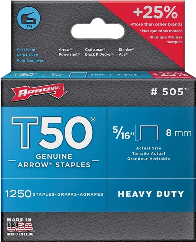 Arrow T50 Series 50524 Staple, 3/8 in W Crown, 5/16 in L Leg – image 1