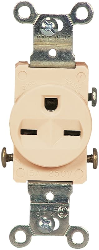 Eaton Wiring Devices 816V-BOX Single Receptacle, 2 -Pole, 250 V, 15 A, Side Wiring, NEMA: NEMA 6-15R, Ivory – image 1