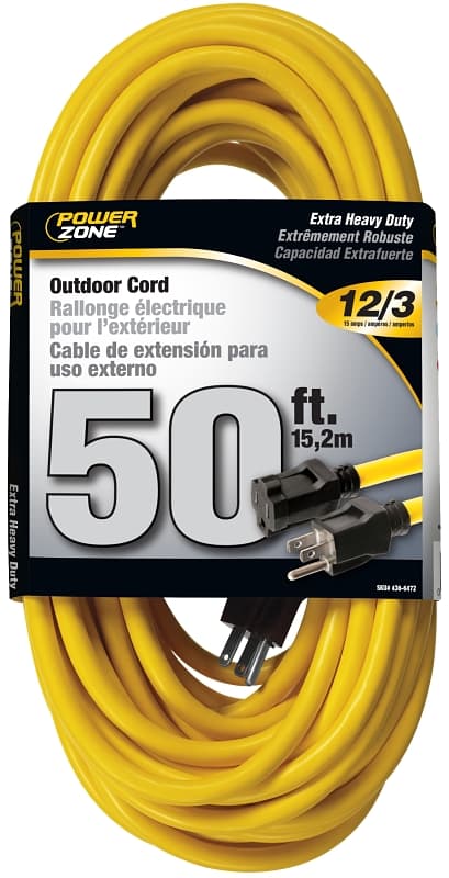 PowerZone OR500830 Extension Cord, 12 AWG Cable, 50 ft L, 125 V, Yellow – image 1