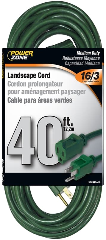 PowerZone OR880628 Extension Cord, 16 AWG Cable, 40 ft L, 125 V, Green – image 1
