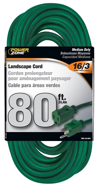 PowerZone OR880633 Extension Cord, 16 AWG Cable, 80 ft L, 125 V, Green – image 1