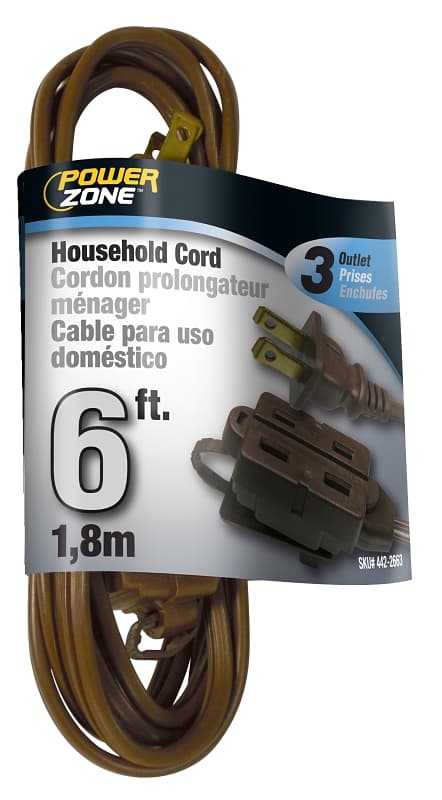 PowerZone OR670606 Extension Cord, 16 AWG Cable, 6 ft L, 125 V, Brown – image 1