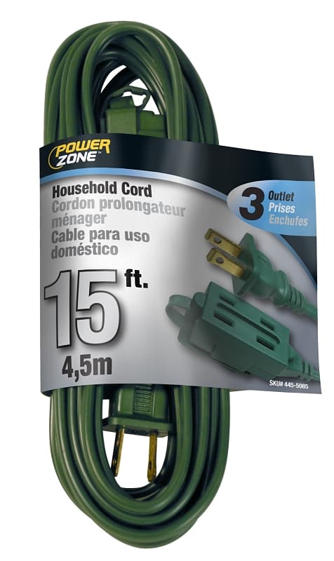 PowerZone OR780615 Extension Cord, 16 AWG Cable, 15 ft L, 125 V, Green – image 1