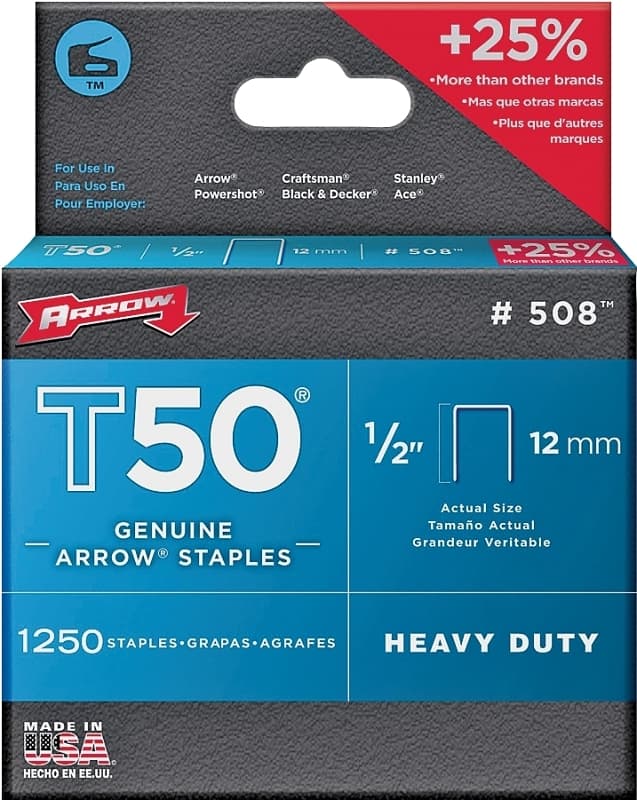 Arrow T50 Series 50824 Staple, 3/8 in W Crown, 1/2 in L Leg – image 1