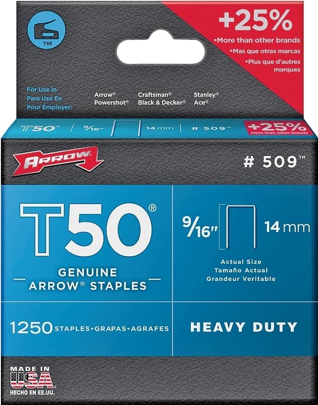 Arrow T50 Series 50924 Staple, 3/8 in W Crown, 9/16 in L Leg – image 1
