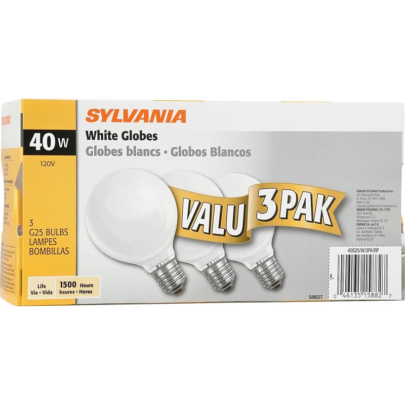 Sylvania 15882 Incandescent Lamp, 40 W, G25 Lamp, Medium Lamp Base, 260 Lumens, 2850 K Color Temp, Soft White Light – image 1
