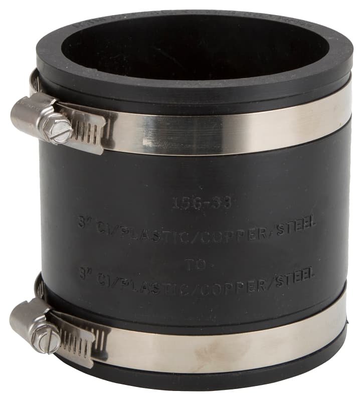 ProSource FC56-33 Coupling, 3 x 3 in, Cast Iron, Plastic and Steel Drain Pipes, PVC, Black – image 1
