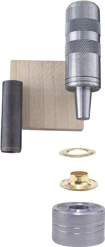 General 71260 Grommet Kit, Includes: Anvil, Cutting Block, (48) 1/4 in Grommets, Hole Cutter and Mandrill, Brass – image 1