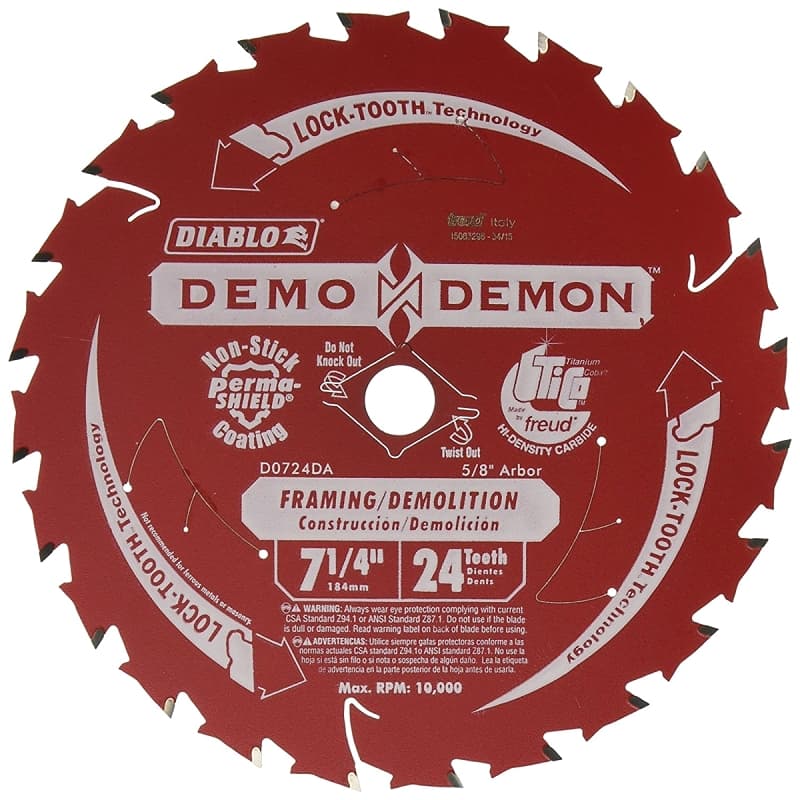 Diablo D0724DA Circular Saw Blade, 7-1/4 in Dia, 5/8 in Arbor, 24-Teeth, Carbide Cutting Edge – image 1