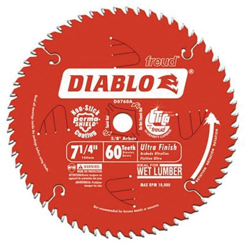 Diablo D0760A Circular Saw Blade, 7-1/4 in Dia, 5/8 in Arbor, 60-Teeth, Carbide Cutting Edge – image 1
