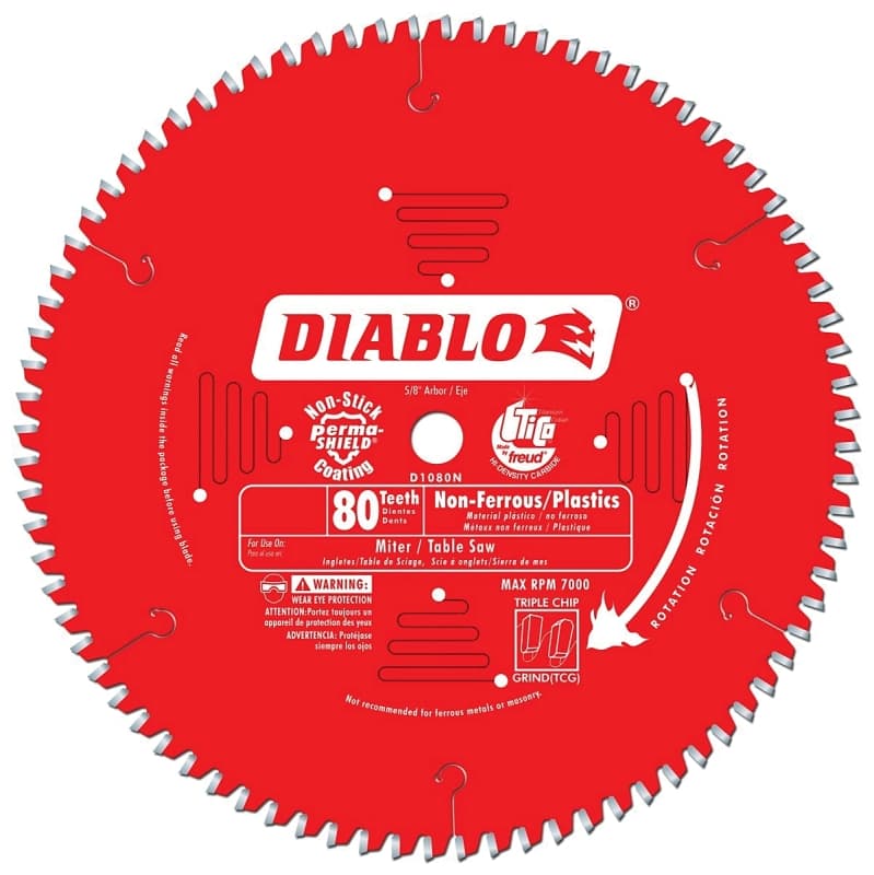 Diablo D1080N Circular Saw Blade, 10 in Dia, 5/8 in Arbor, 80-Teeth, Carbide Cutting Edge – image 1