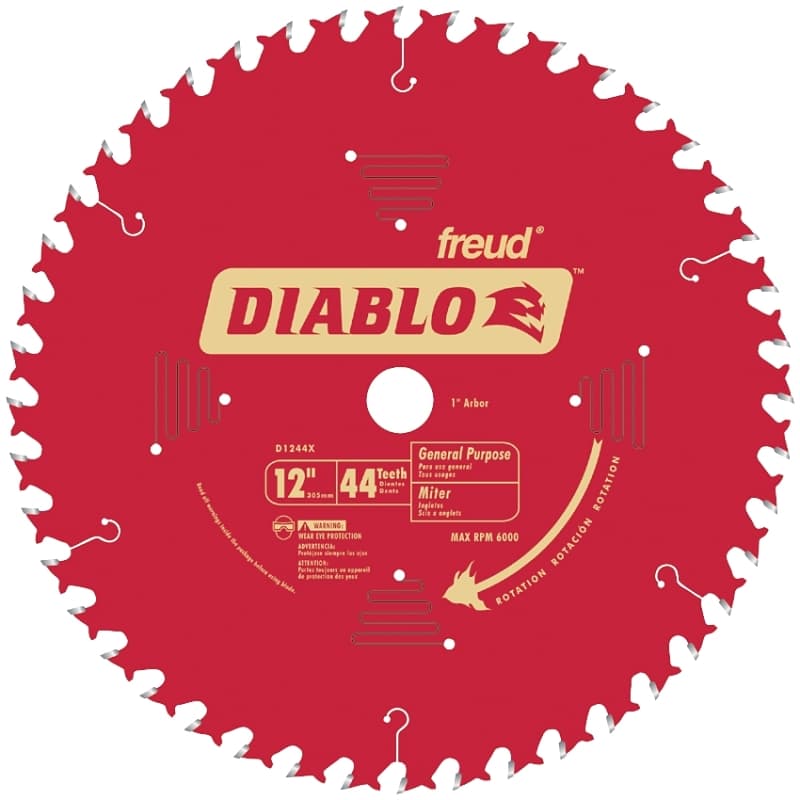 Diablo D1244X Circular Saw Blade, 12 in Dia, 1 in Arbor, 44-Teeth, Carbide Cutting Edge – image 1