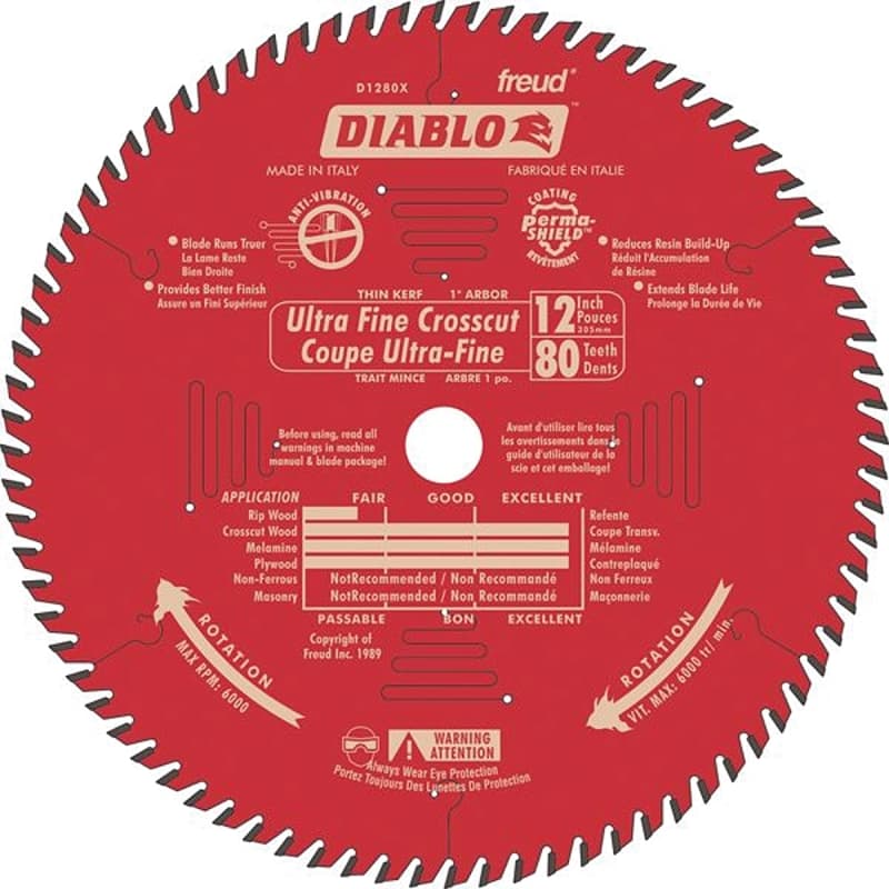Diablo D1280X Circular Saw Blade, 12 in Dia, 1 in Arbor, 80-Teeth, Carbide Cutting Edge – image 1