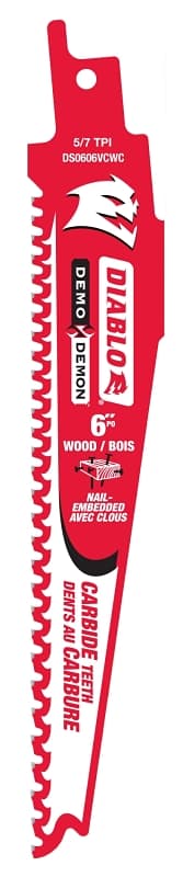 Diablo Demo Demon DS0606VCWC Reciprocating Saw Blade, 1 in W, 6 in L, 6 TPI, Carbide Cutting Edge – image 1