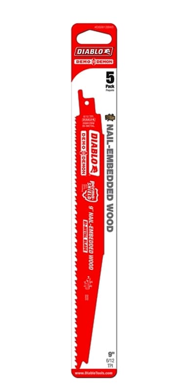 Diablo DS0912BW5C Reciprocating Saw Blade, 1 in W, 9 in L, 6/12 TPI, Bi-Metal Cutting Edge – image 1