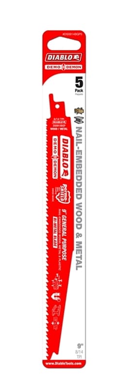 Diablo DS0914BGP5C Reciprocating Saw Blade, 1 in W, 9 in L, 8/14 TPI, Bi-Metal Cutting Edge – image 1