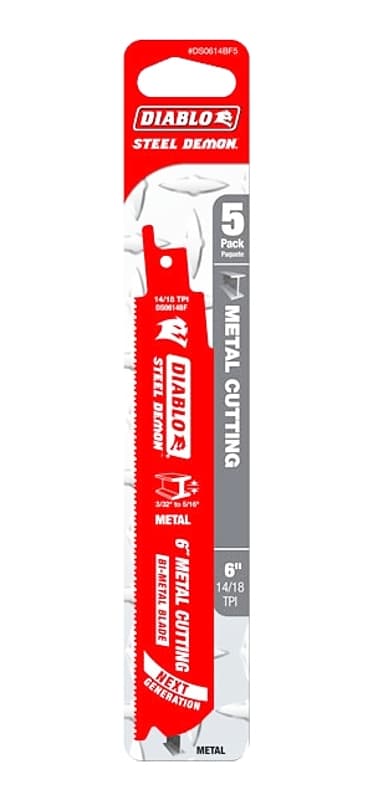 Diablo DS0614BF5C Reciprocating Saw Blade, 1 in W, 6 in L, 14/18 TPI, Bi-Metal Cutting Edge – image 1