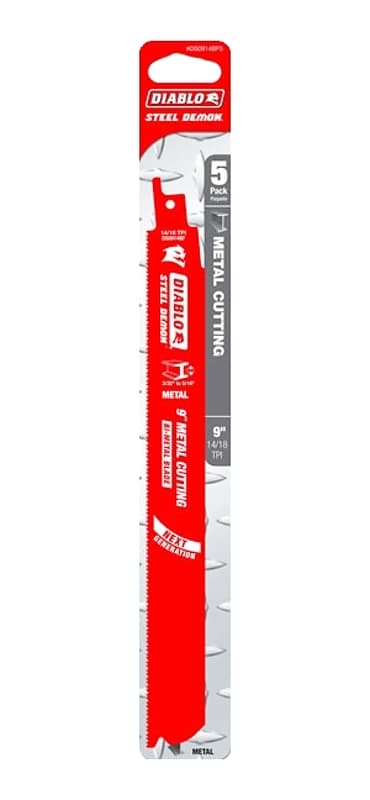Diablo DS0914BF5C Reciprocating Saw Blade, 1 in W, 9 in L, 14/18 TPI, Bi-Metal Cutting Edge – image 1