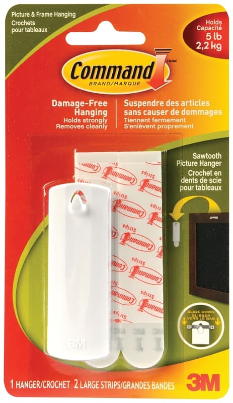 Command 17040C Sawtooth Picture Hanger, 5 lb, White – image 1