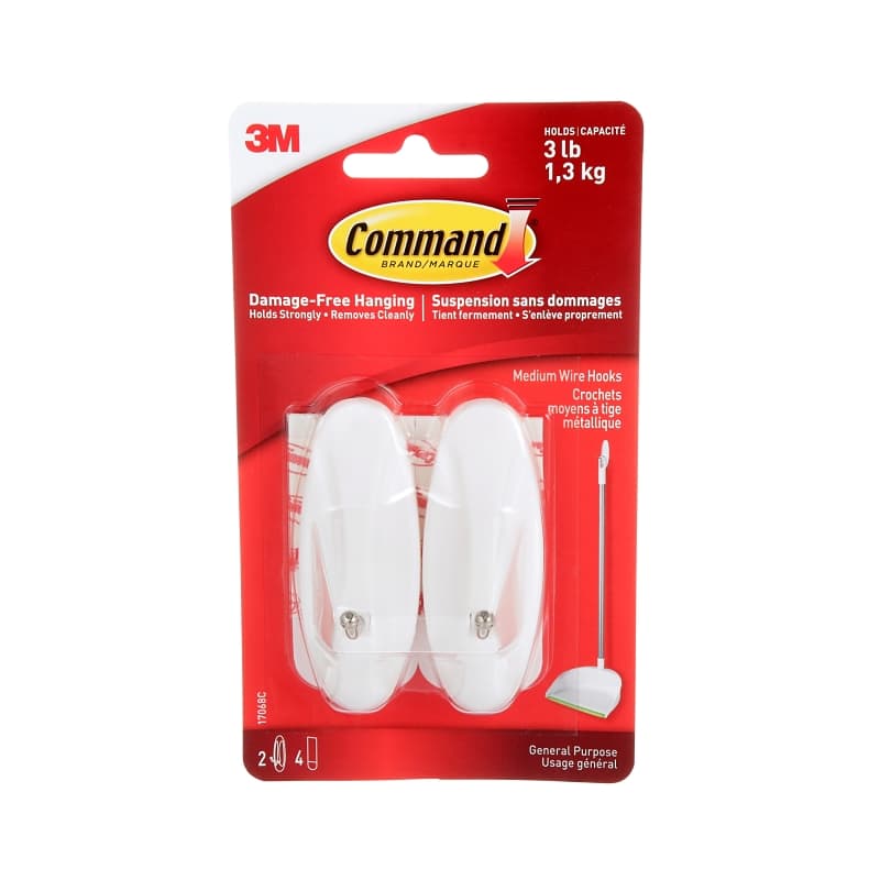 Command 17068C Wire Hook, 3 lb, 2-Hook, Plastic, White – image 1