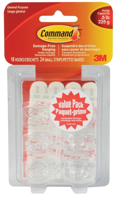 Command 17006VP-C Utility Hook, 0.5 lb, 24-Hook, Plastic, White – image 1