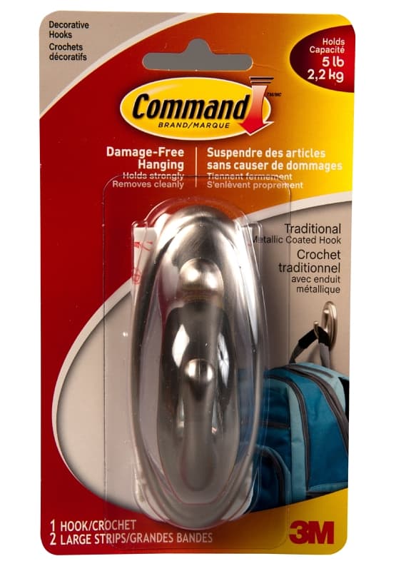 Command 17053BN-C Decorative Hook, 5 lb, 1-Hook, Metal, Brushed Nickel – image 1