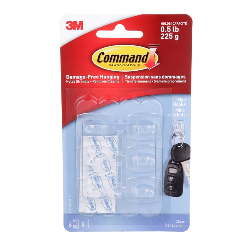 Command 17006CLR-C Mini Hook, 0.5 lb, 6-Hook, Clear – image 1