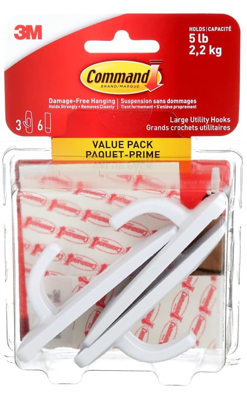 Command 17003C-VP Large Utility Hook, 5 lb, 3-Hook, Plastic, White – image 1