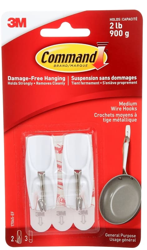 Command 17065-ES Medium Toggle Hook, 2 lb, 2-Hook, Plastic, White – image 1