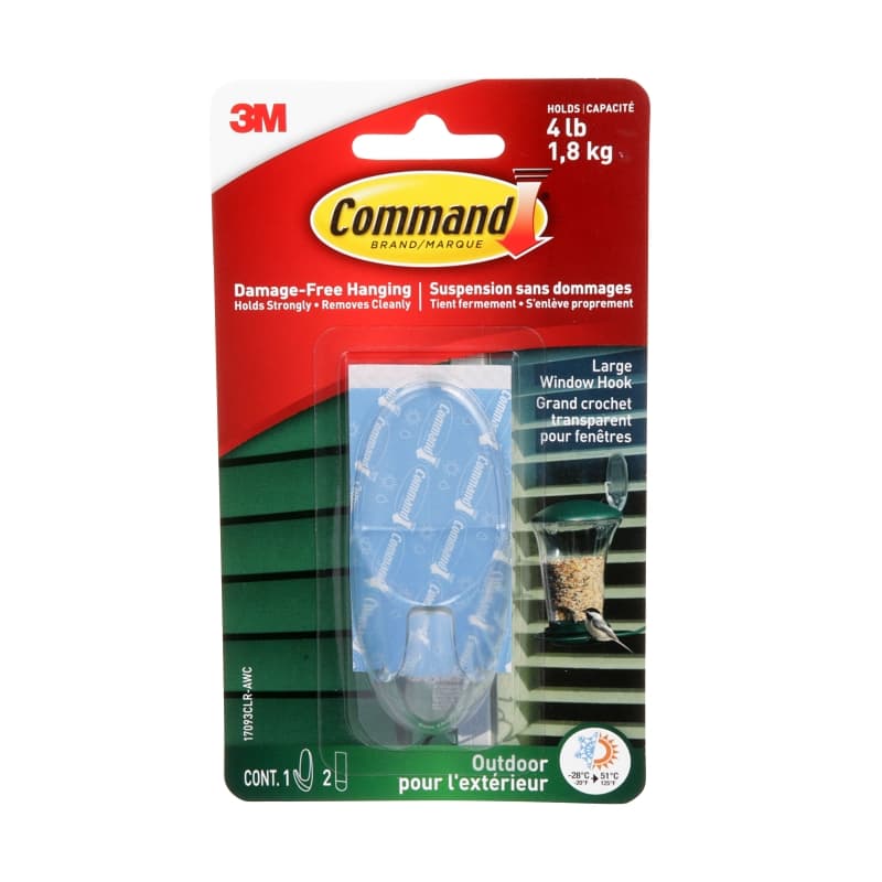 Command 17093CLR-AWC Window Hook, 4 lb, 1-Hook, Plastic, Clear, 1/EA – image 1