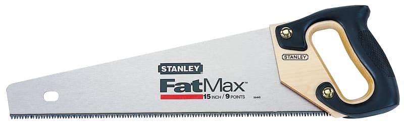 STANLEY 20-045 Handsaw, 15 in L Blade, 8 TPI, Ergonomic Handle, Rubber/Wood Handle – image 1