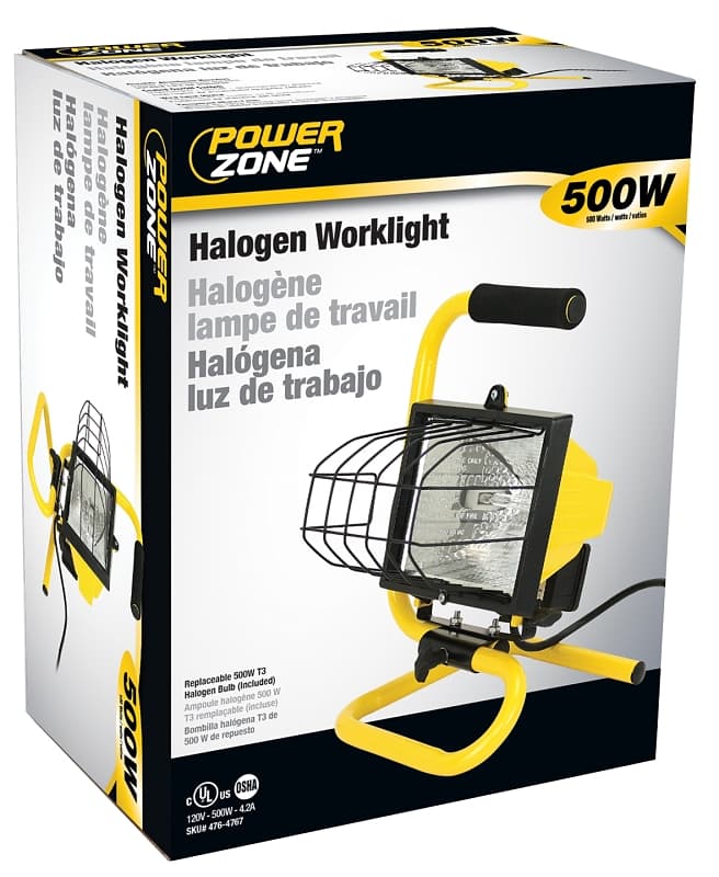 PowerZone ORHL500W03 Work Light, 1-Lamp, Halogen Lamp, 8000 Lumens, Yellow – image 1