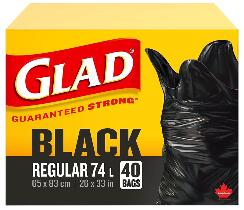 Glad Easy-Tie 11858 Garbage Bag, Regular, 67 L, Plastic, Black – image 1